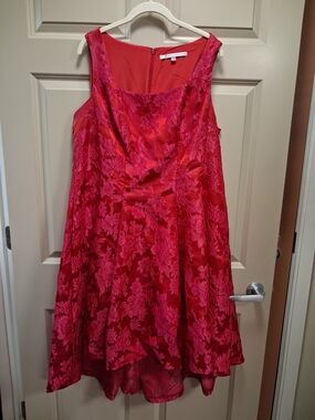 Luxe by Carmen Marc Valvo Embossed Floral Fit & Flare High-Low Dress Size 16W